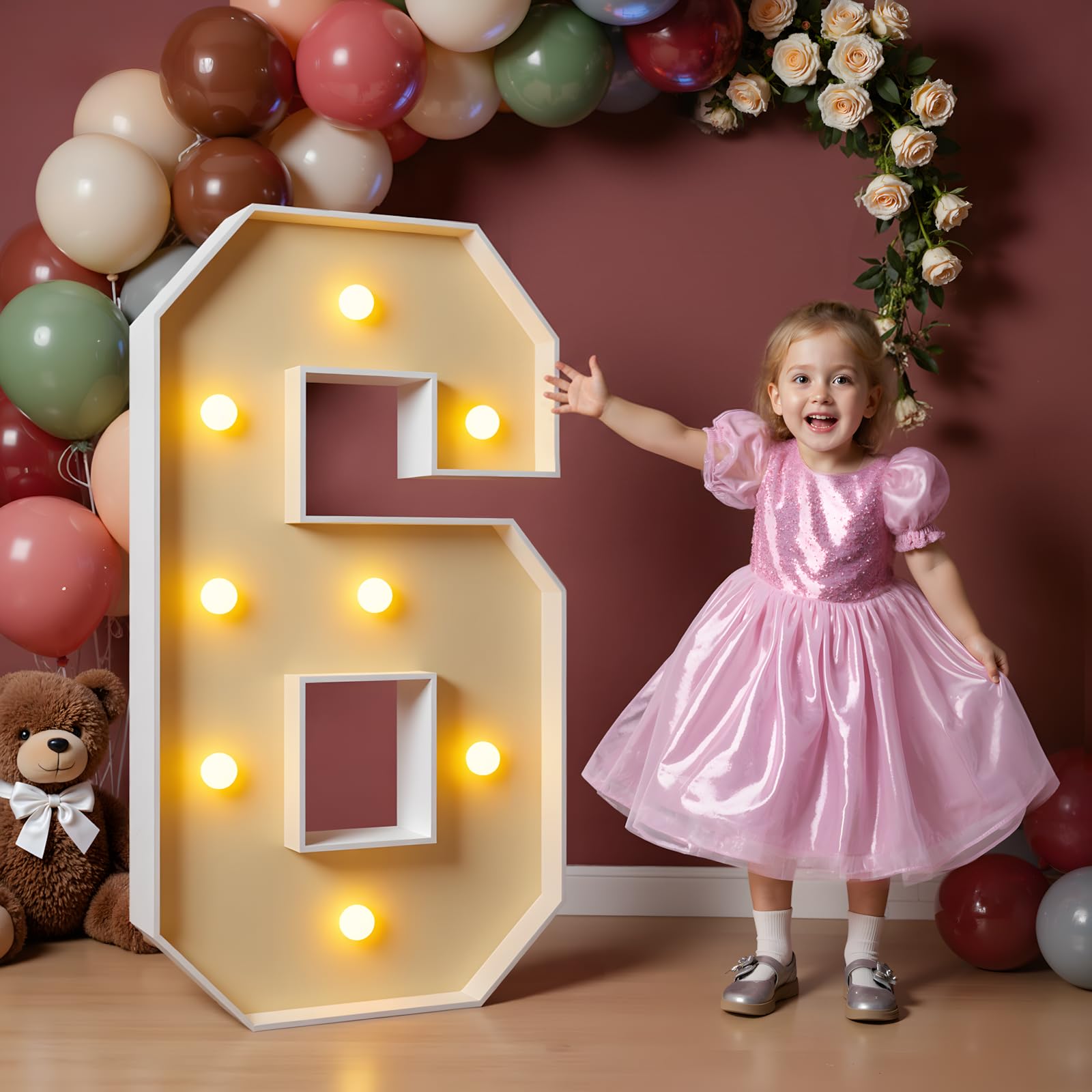 imprsv 3ft light up number 6 as a bold birthday backdrop