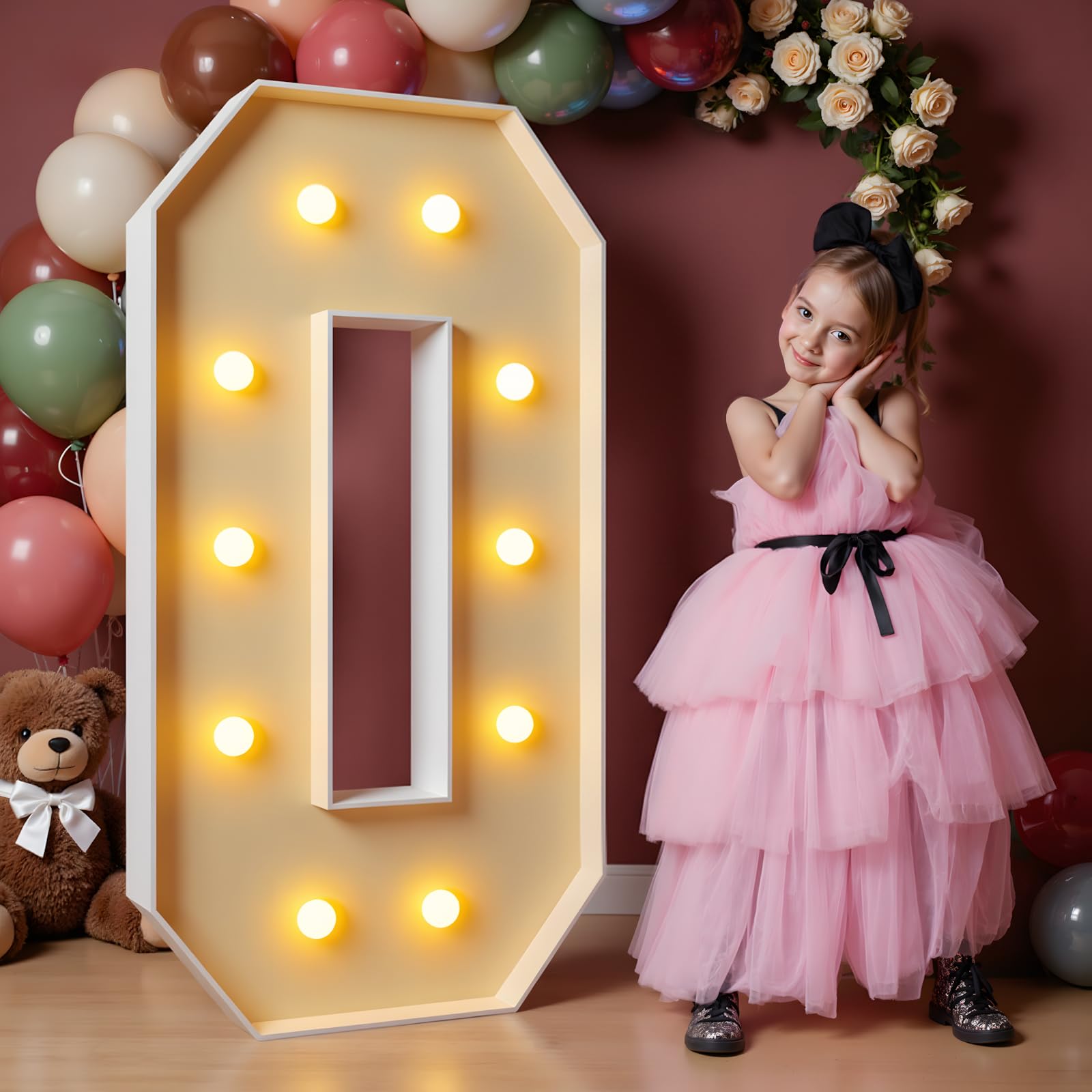 Imprsv 4ft marquee letter O illuminated for standout party backdrops and photos.