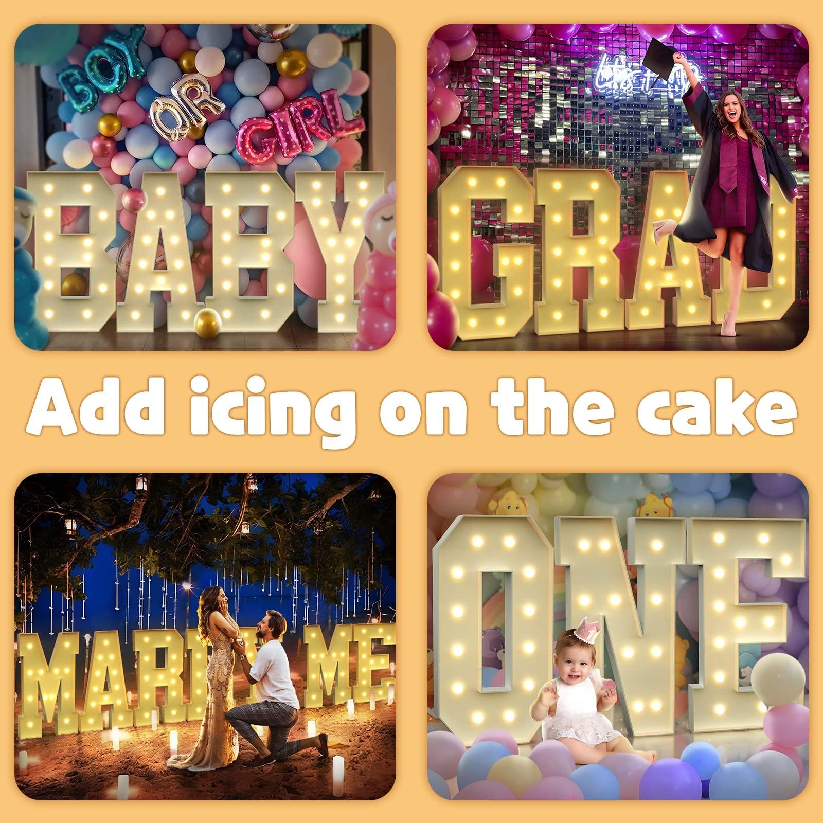 Imprsv durable foam board O serves as a reusable party centerpiece.