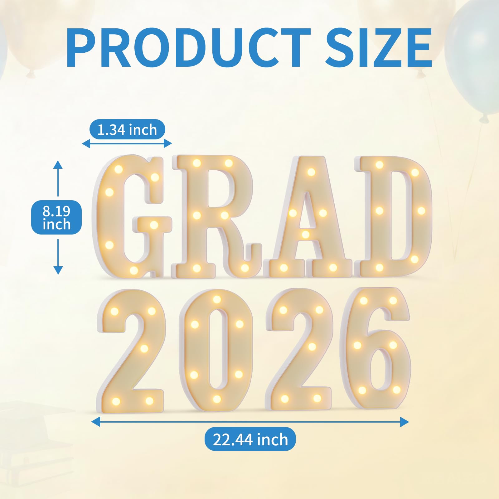 imprsv Grad 2026 numbers brighten the centerpiece for photos.
