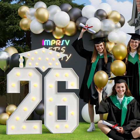 Imprsv graduation 4ft marquee numbers 26 front view, bold party focal point