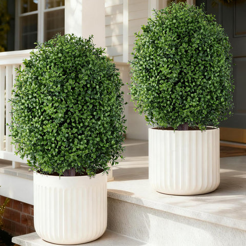 INSPRING 27in boxwood topiary stand adds instant curb appeal.