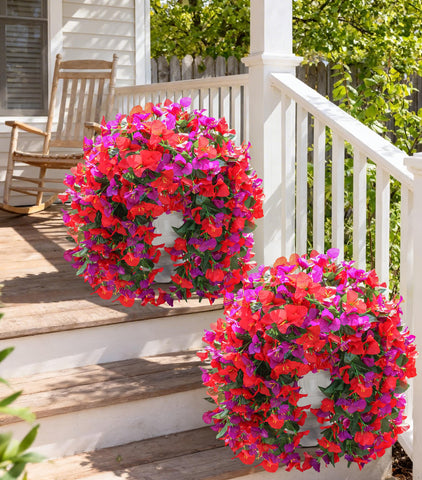 INSPRING faux bougainvillea trailing vine brings vibrant color with no watering.