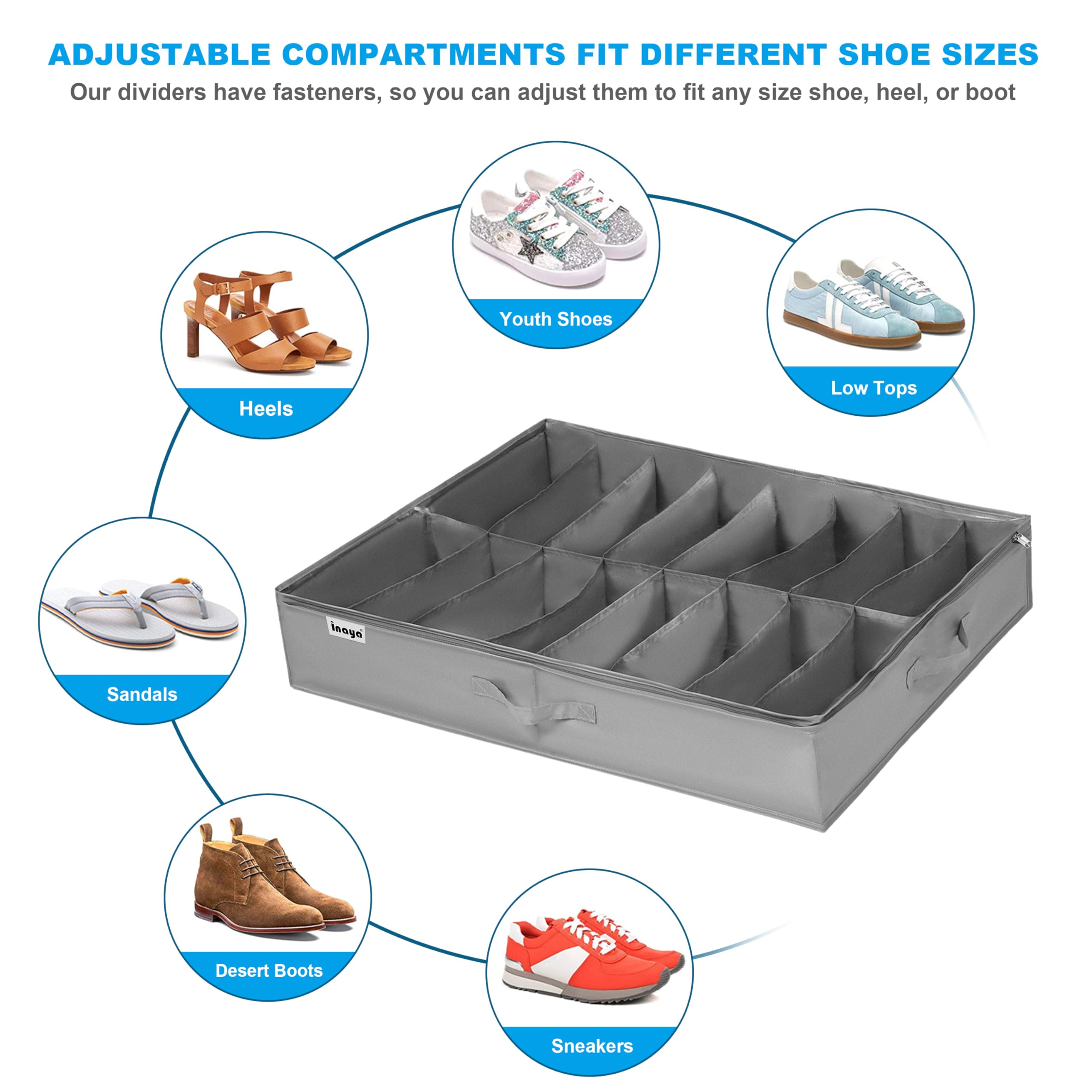INAYA foldable under-bed shoe storage provides easy season-to-season access.