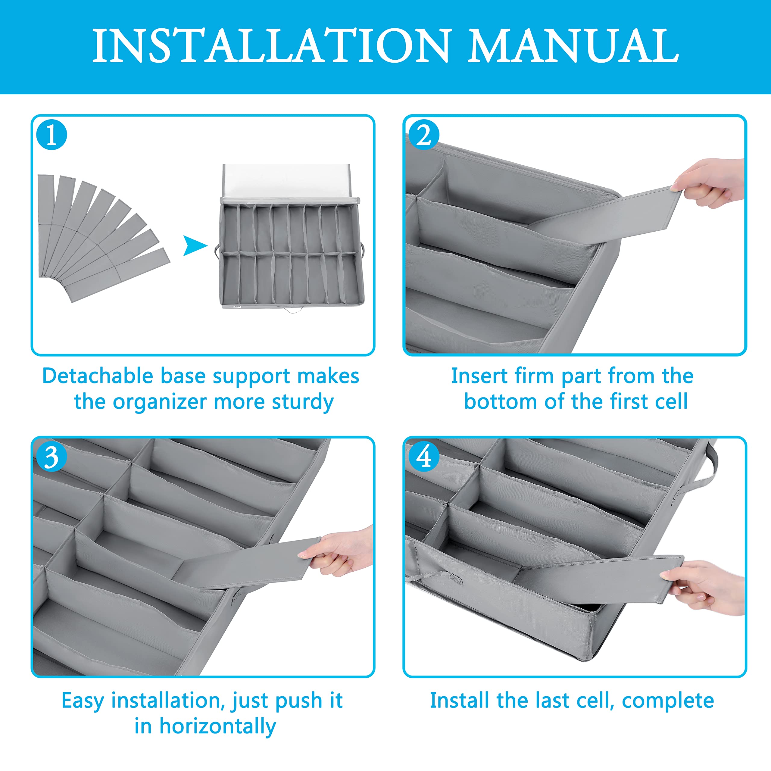 INAYA under-bed shoe storage four reinforced handles makes moving easy.