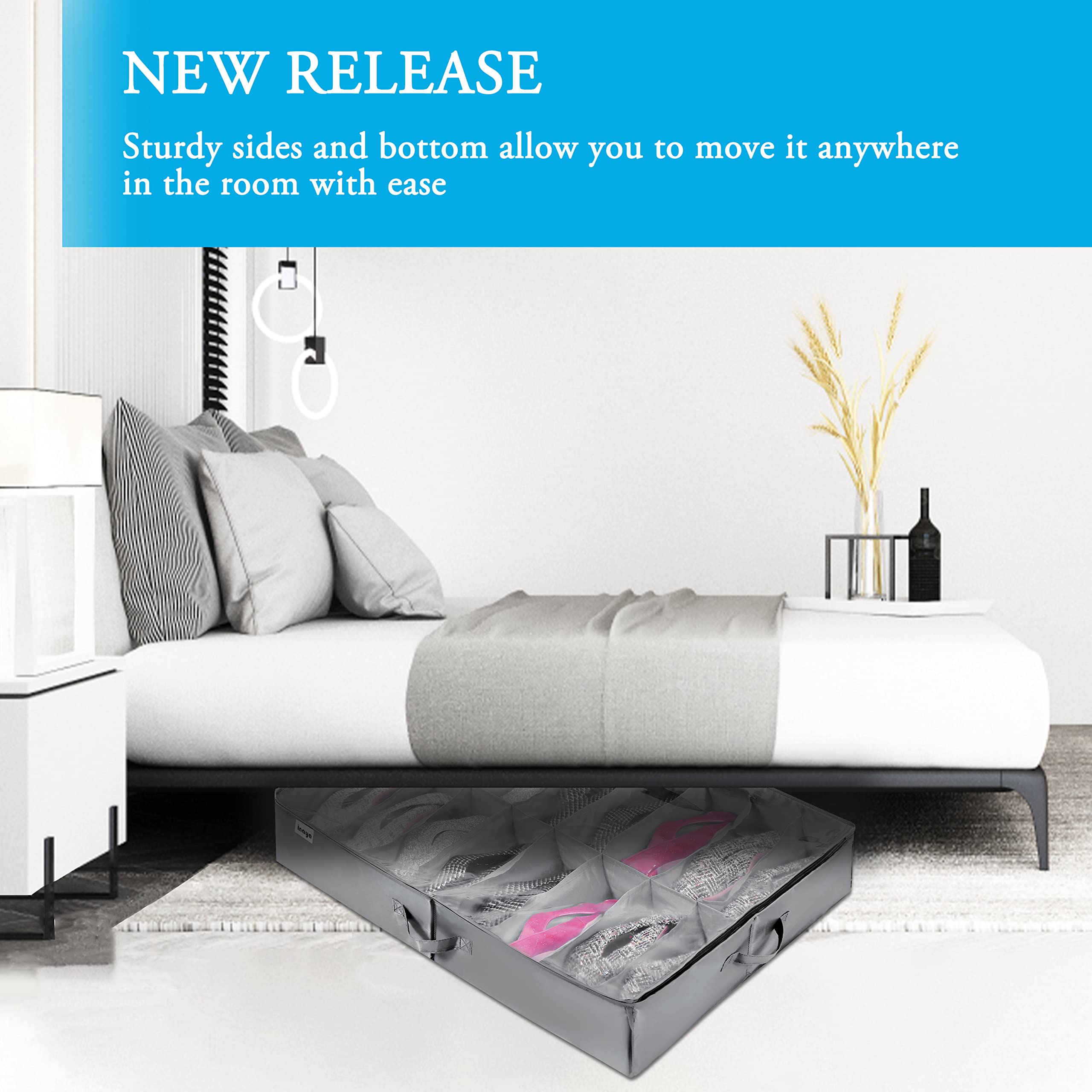 INAYA under-bed shoe storage easy-access zipper for quick retrieval.