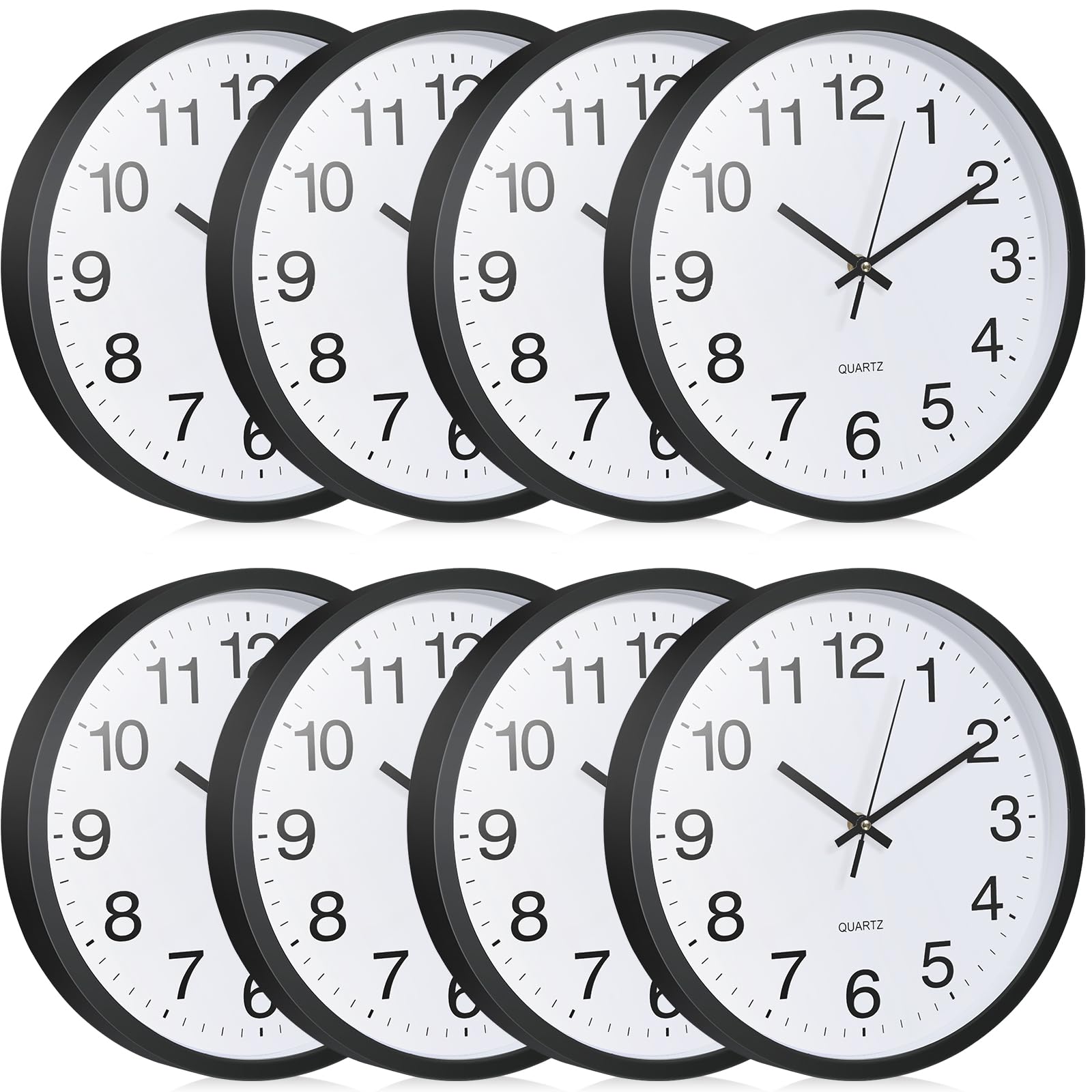 Inbagi 8-pack wall clock front view with bold numerals for easy reading