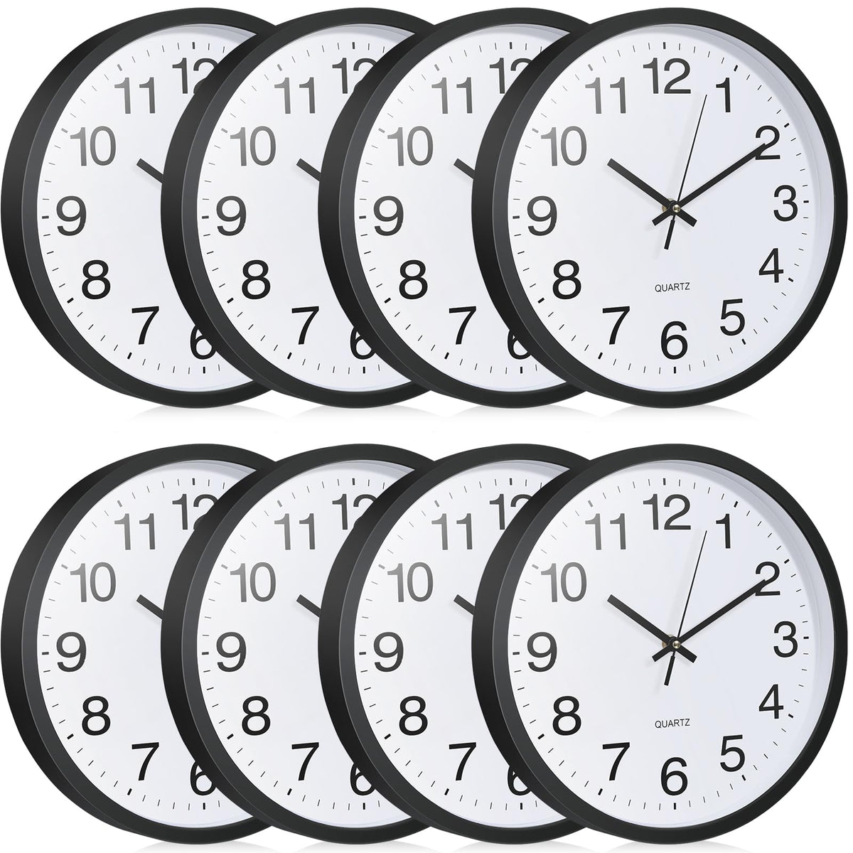 Inbagi 8-pack wall clock front view with bold numerals for easy reading
