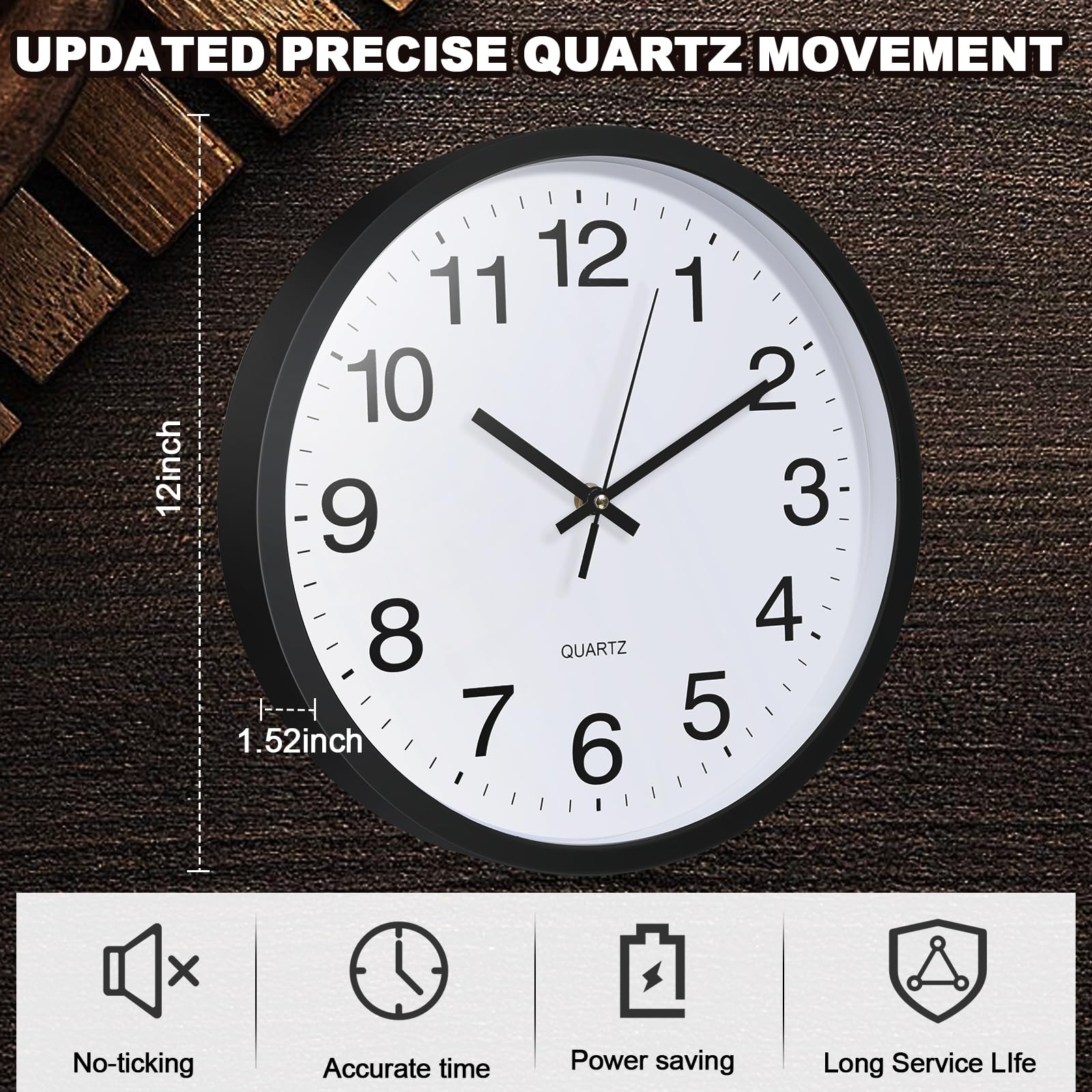 Inbagi 12-inch clock in living room setting demonstrates decorative practicality