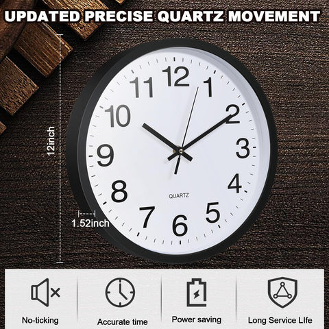 Inbagi 12-inch clock in living room setting demonstrates decorative practicality