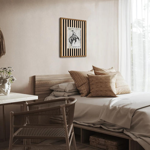 Canvas stretched over a solid wood frame for easy hanging