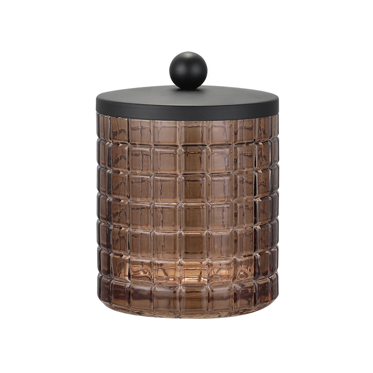 Indecor Home amber glass apothecary jar with etched grid, ideal for bathroom organization