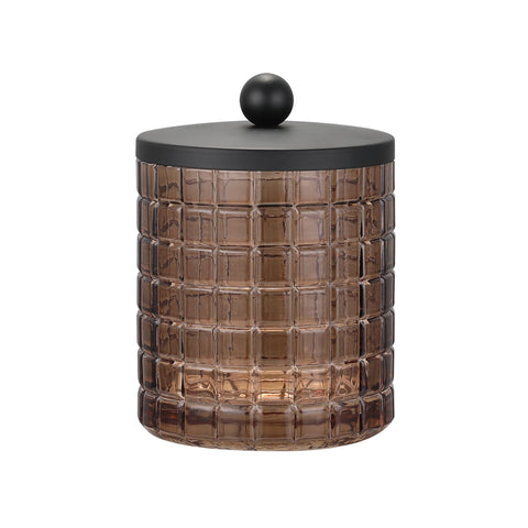 Indecor Home amber glass apothecary jar with etched grid, ideal for bathroom organization