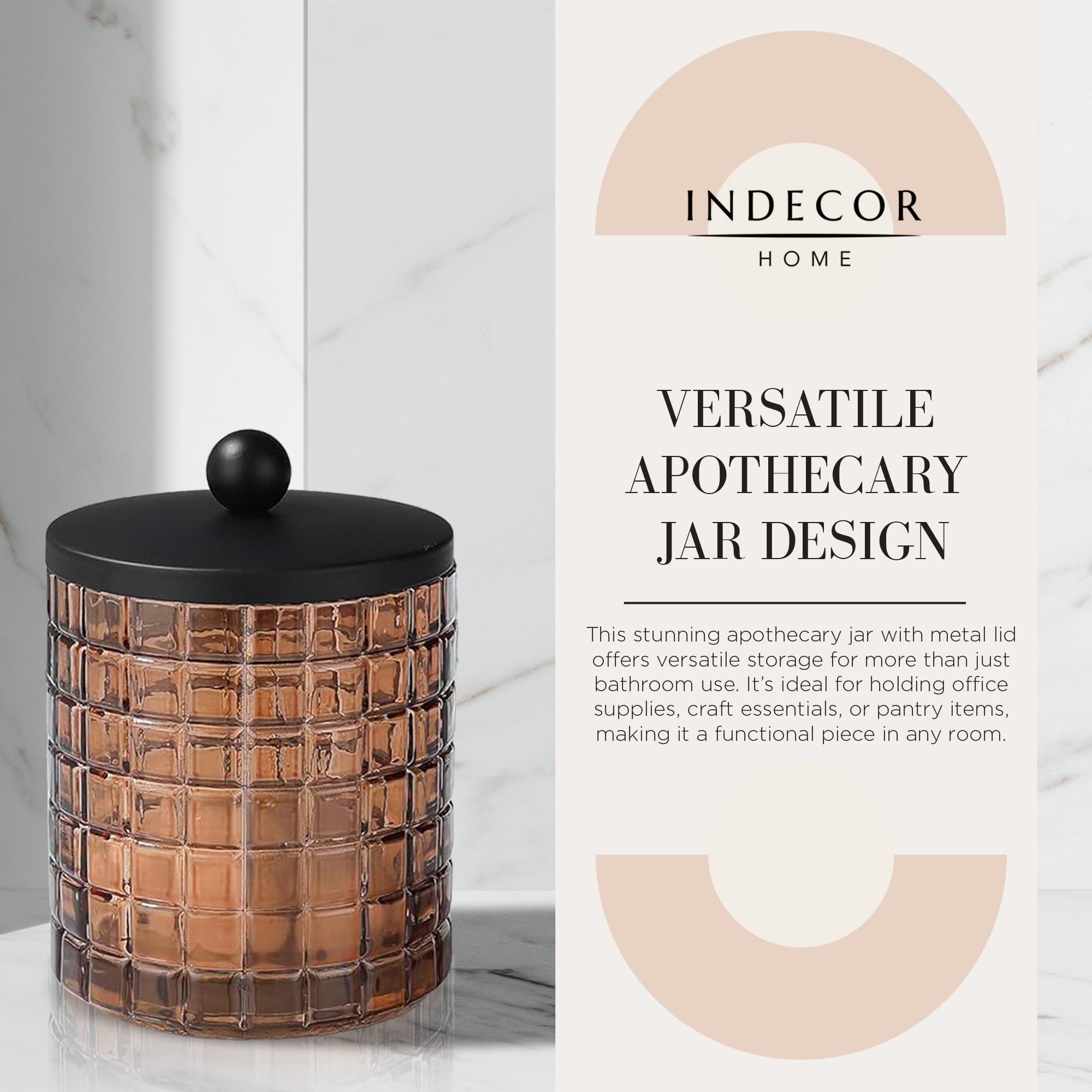 Indecor Home amber glass jar with matte black lid for dust protection and easy access