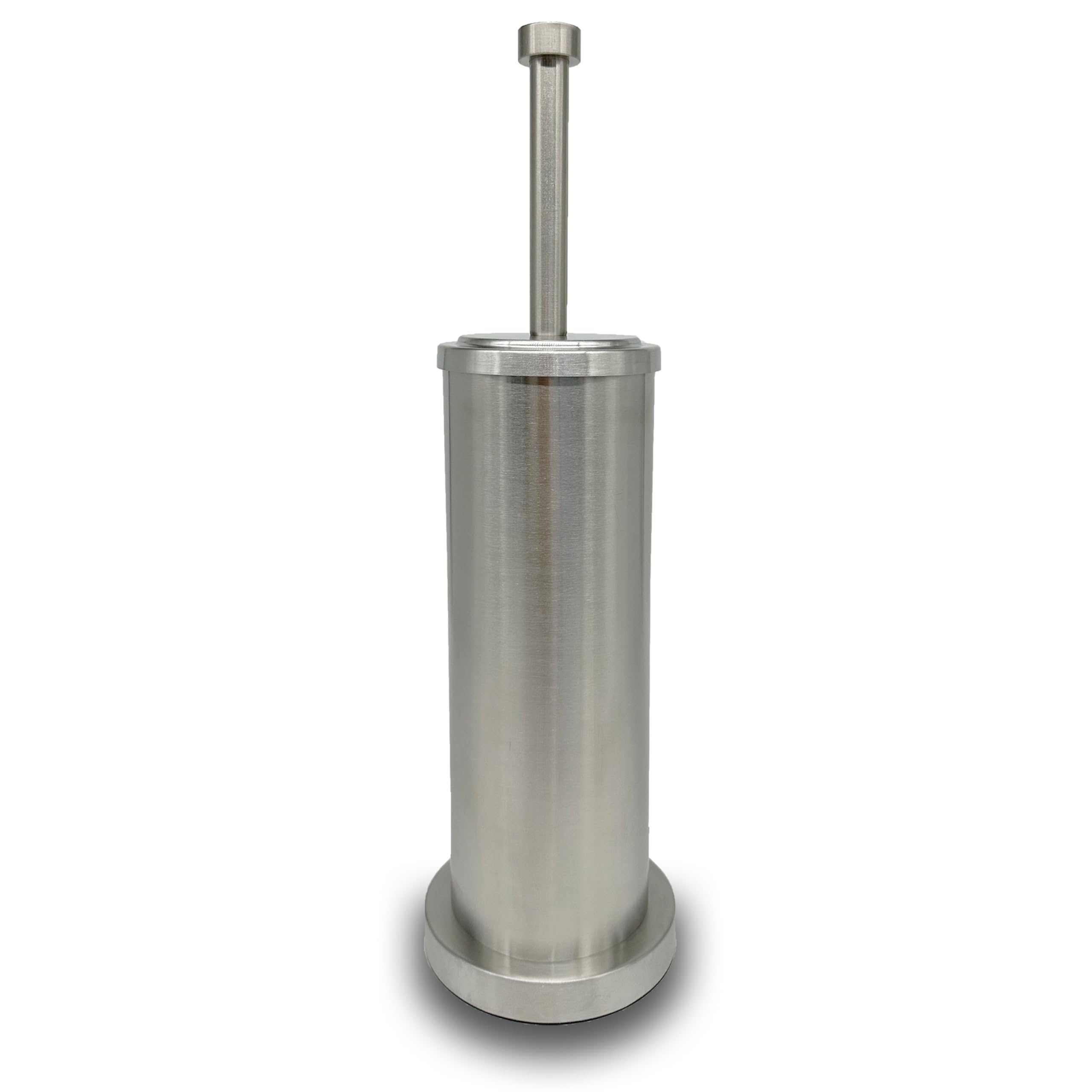 Indecor Home brushed nickel toilet brush with holder for tidy bathrooms.