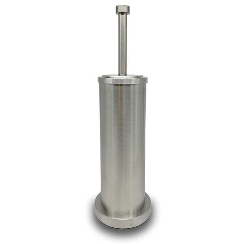 Indecor Home brushed nickel toilet brush with holder for tidy bathrooms.