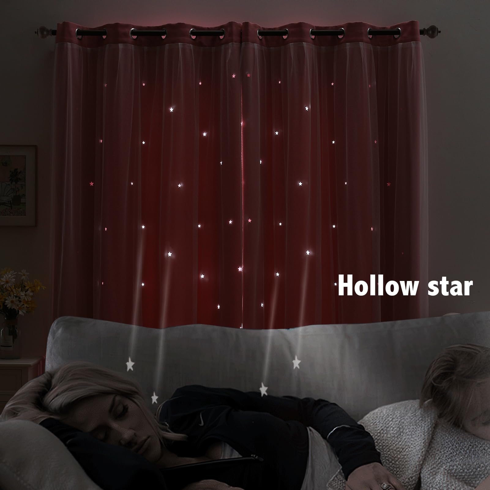 Indistar blackout curtains with starry pattern for kid's bedroom.