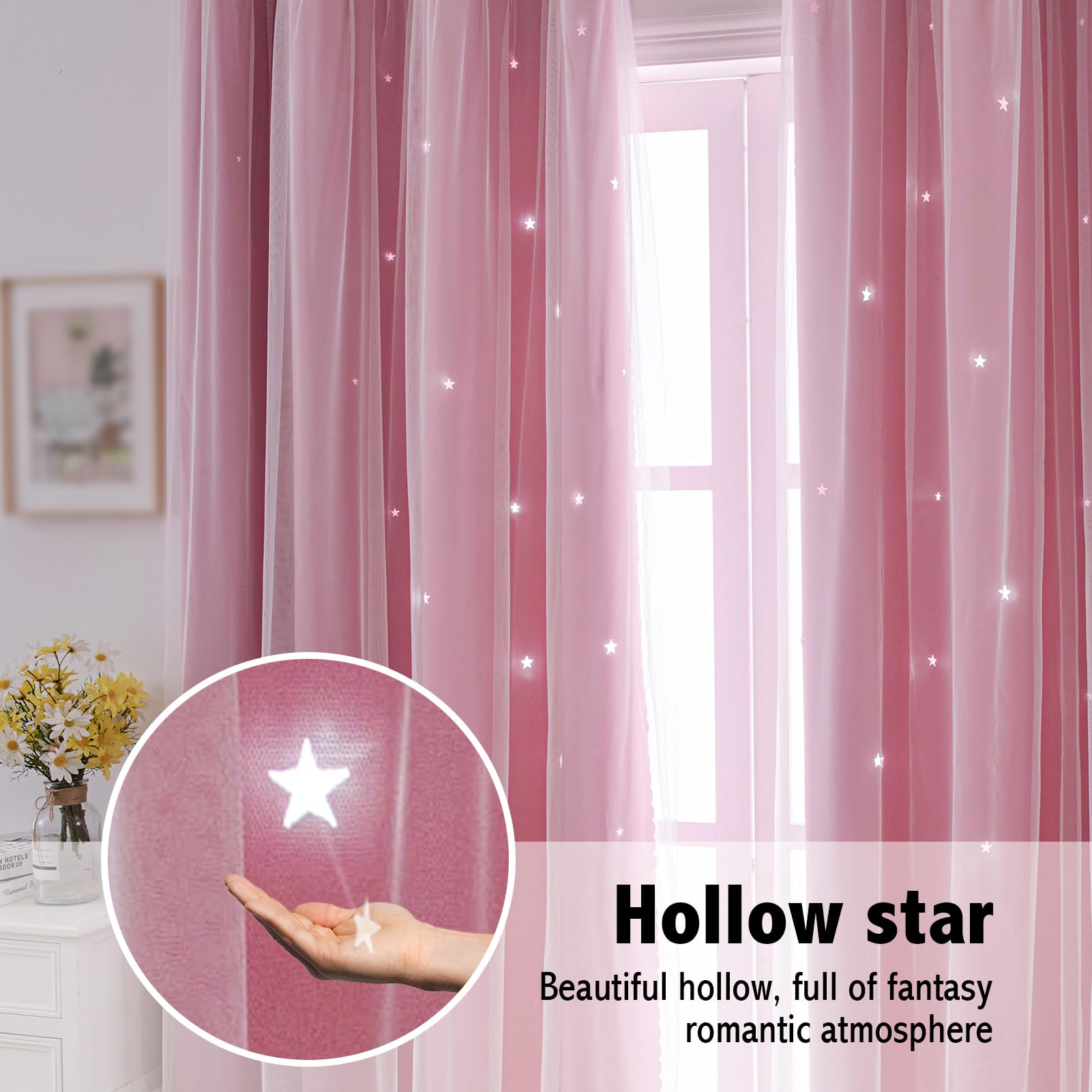 Indistar Star Cutout Curtains pink privacy and daylight diffusion