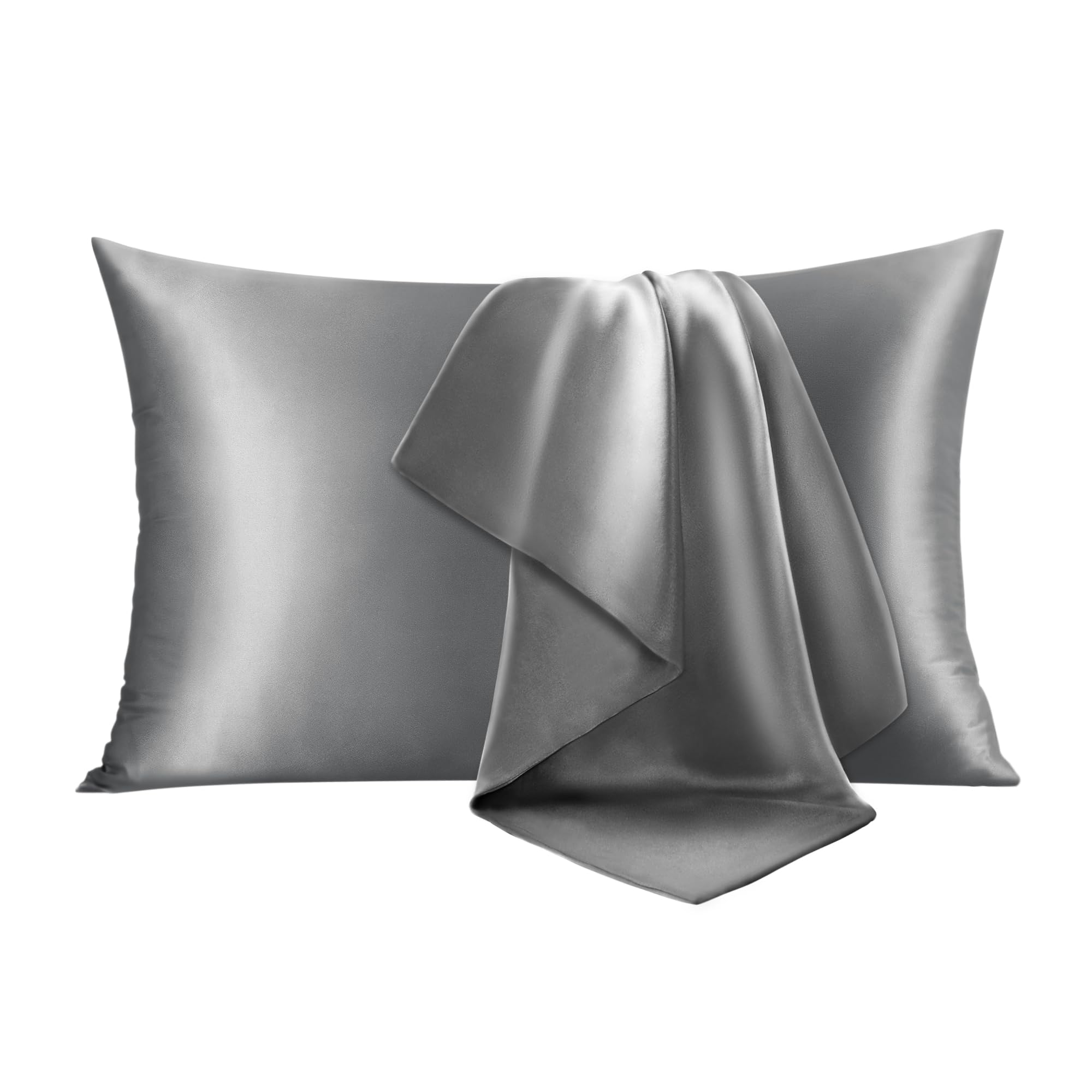 INFIIXSO silk pillowcase front view in dark grey 2-pack for smooth hair and skin.