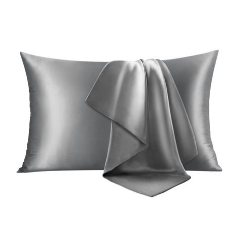 INFIIXSO silk pillowcase front view in dark grey 2-pack for smooth hair and skin.