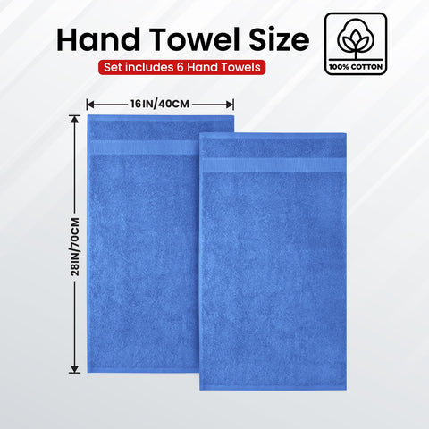 Infinitee Xclusives blue towels emphasize quick drying and easy care for busy mornings.