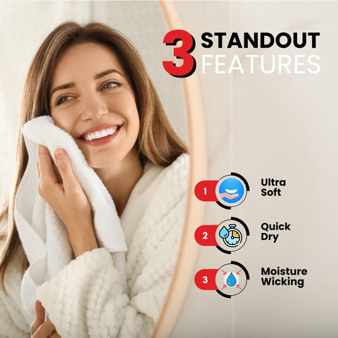 Infinitee Xclusives blue hand towels showcased with double-stitched edges for durability.