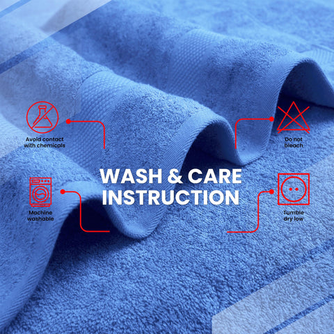 Infinitee Xclusives Luxury Towels care instructions graphic shows easy care and longevity