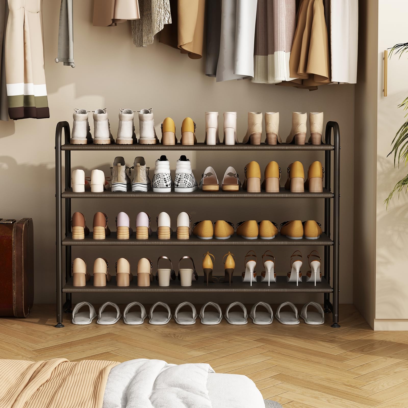 Assembled INGIORDAR 4-tier rack ready for closet organization and boot storage
