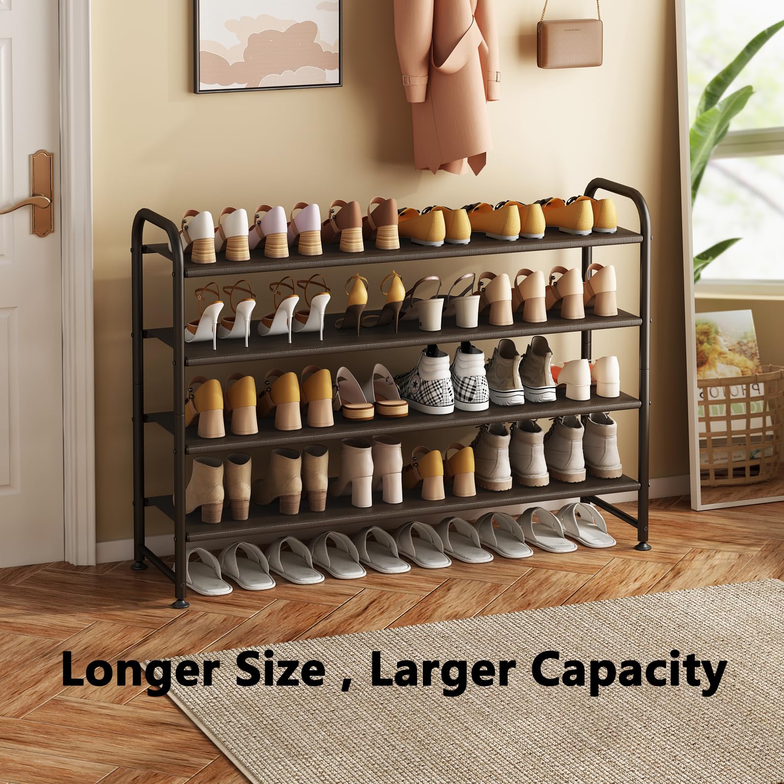 INGIORDAR shoe rack side profile demonstrates slim height for narrow entryways