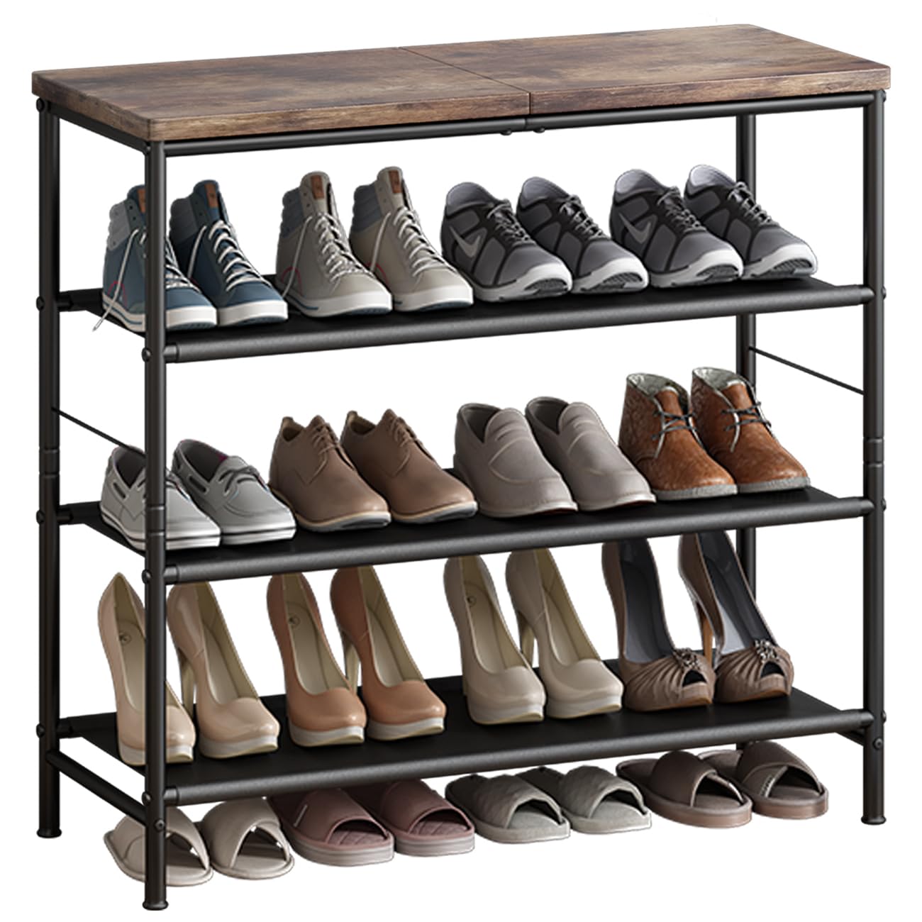 INGIORDAR four-tier shoe rack top MDF board for organized entryway storage.