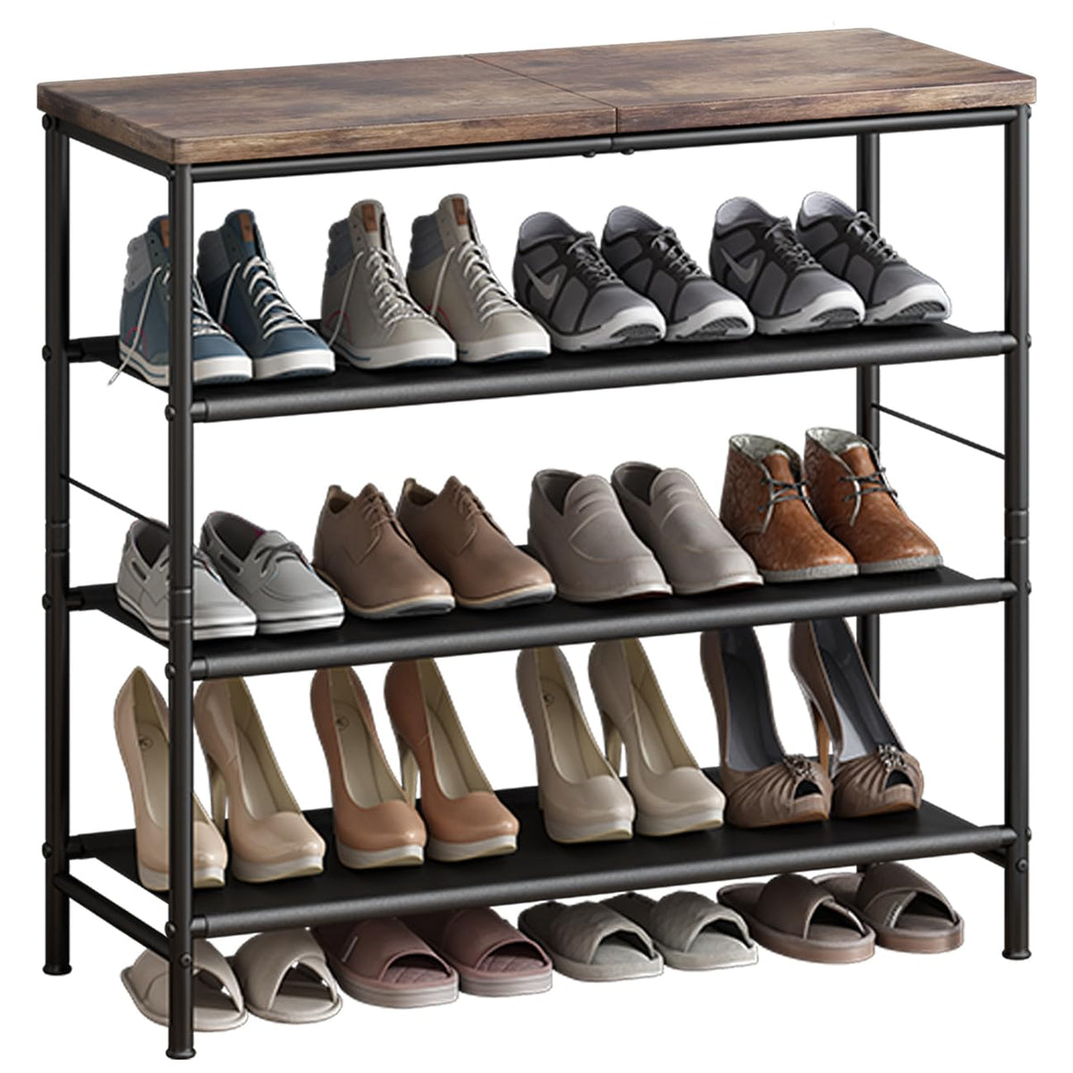 INGIORDAR four-tier shoe rack top MDF board for organized entryway storage.