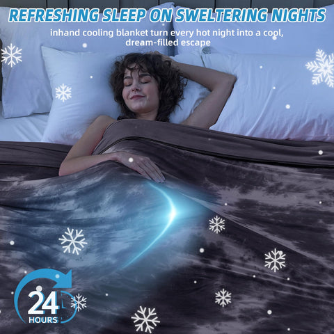 inhand cooling blanket queen on bed shows two-person coverage