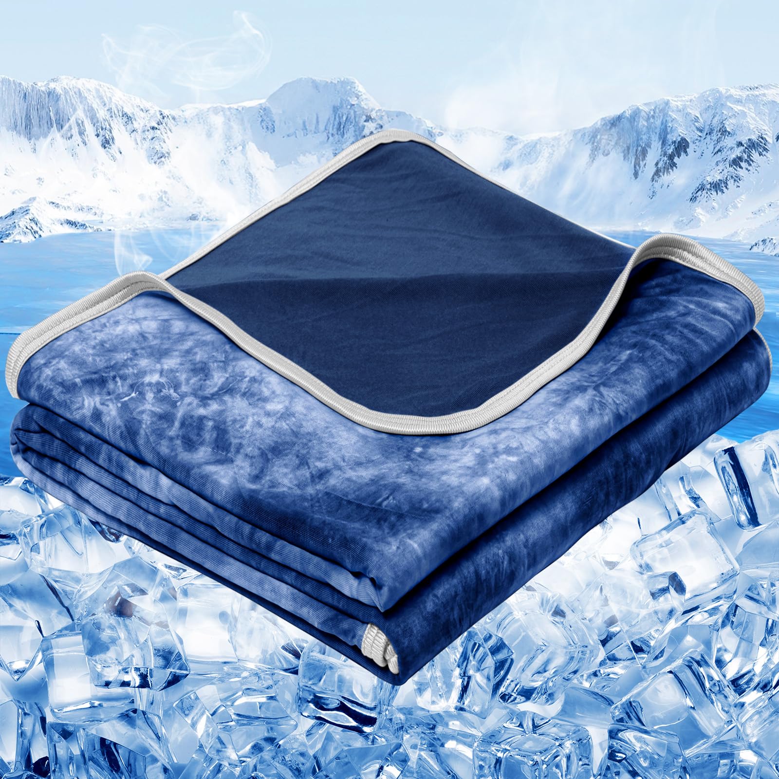 Inhand cooling blanket front nylon fabric for a cooler night sleep.