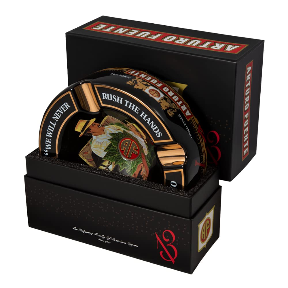 Inhouse Arturo Fuente black porcelain ashtray, durable and gift-ready for cigar lovers.