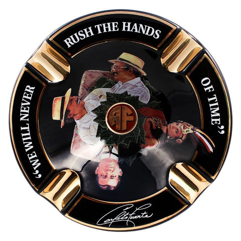 Inhouse Arturo Fuente porcelain ashtray with wide well for containment during smoking.