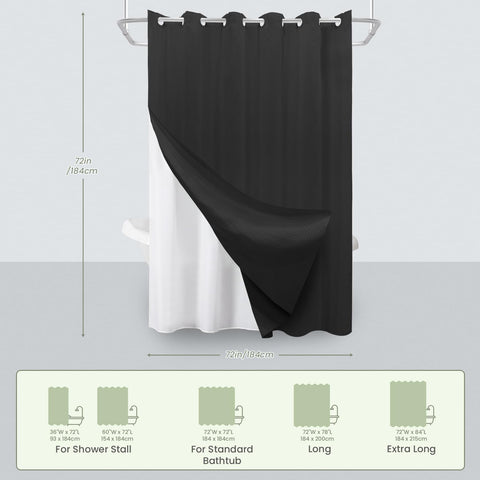 INHOUSOLU 72x72 curtain fits most tubs with a modern look