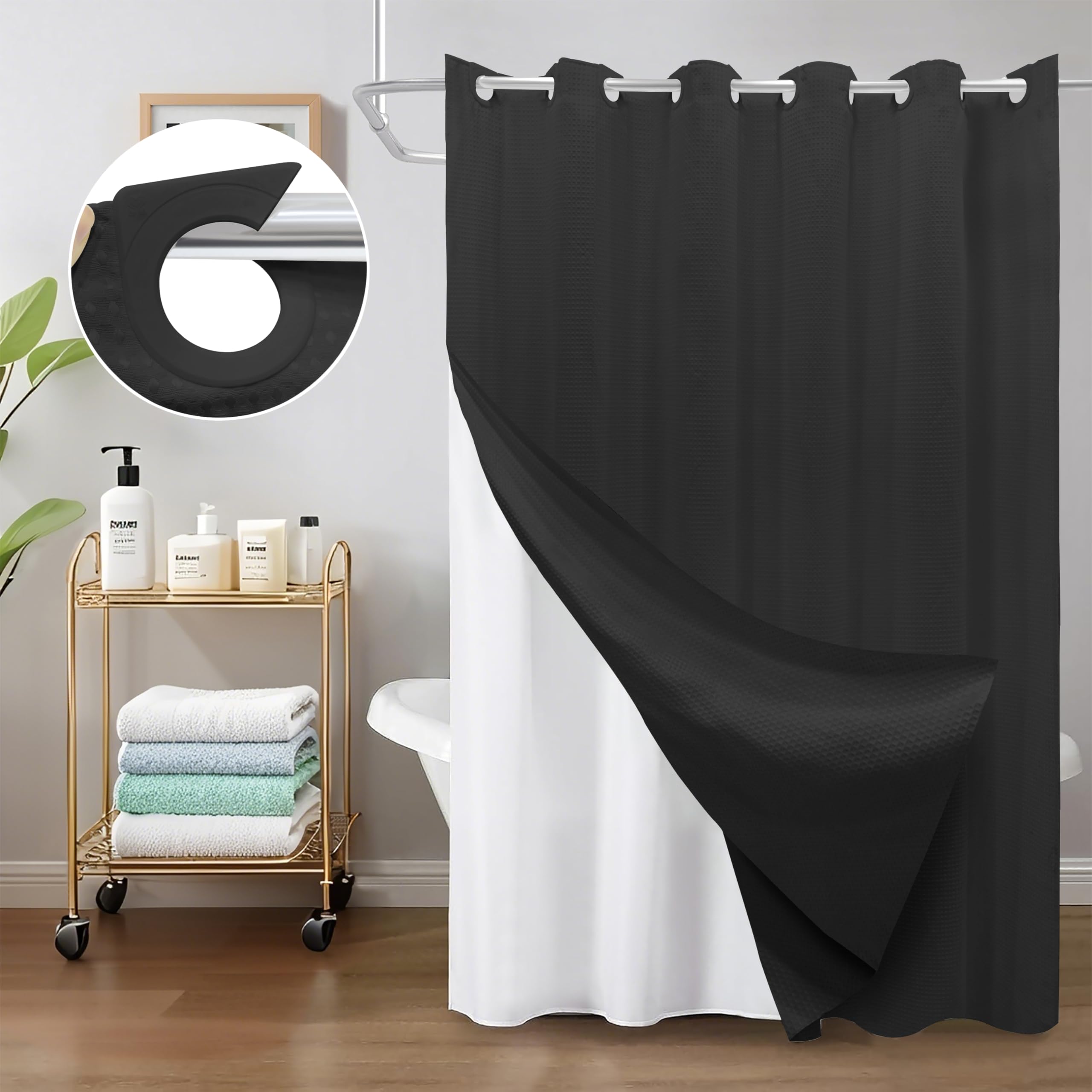 INHOUSOLU black shower curtain adds minimalist contemporary decor