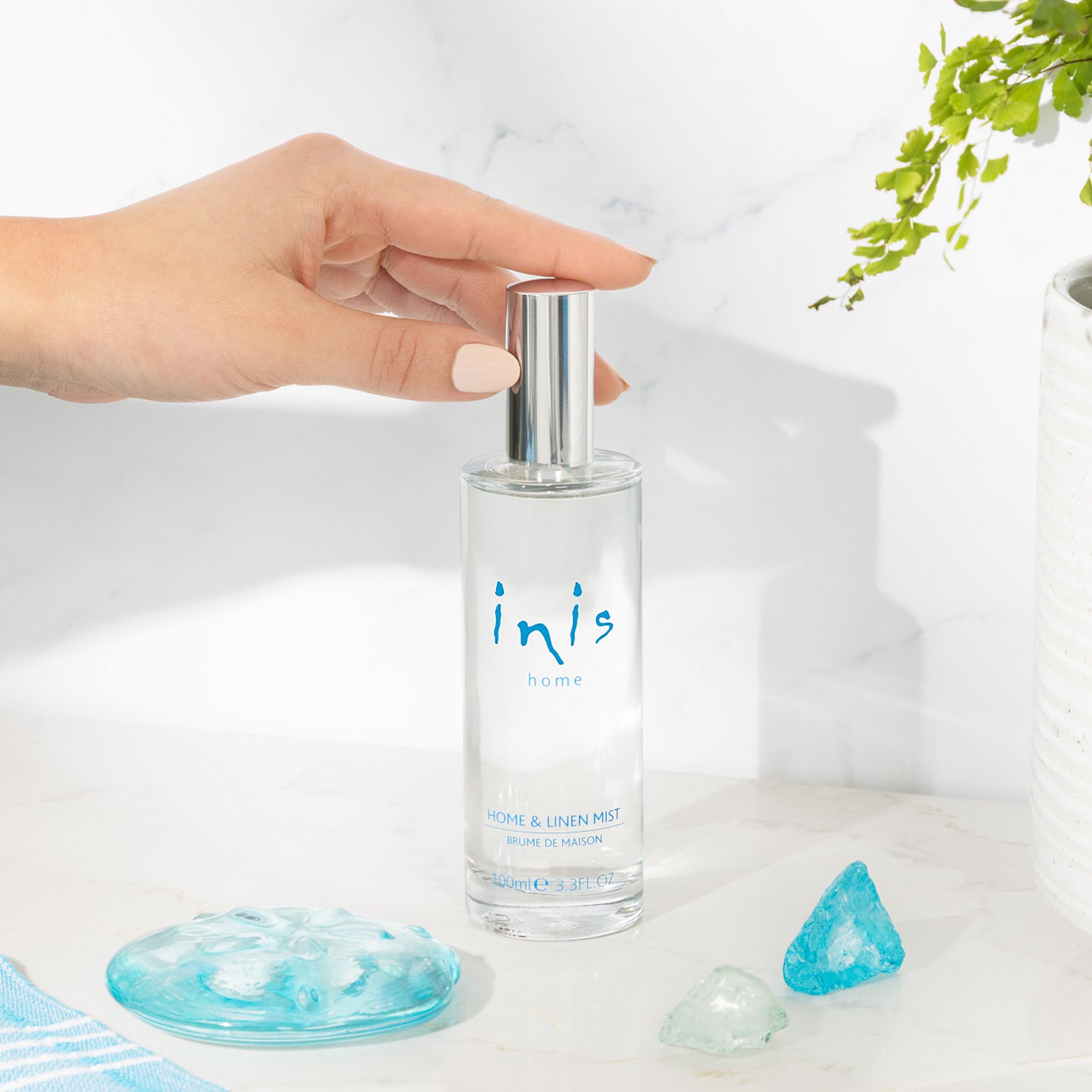 Inis Home Linen Mist on linen fabric provides a light refresh