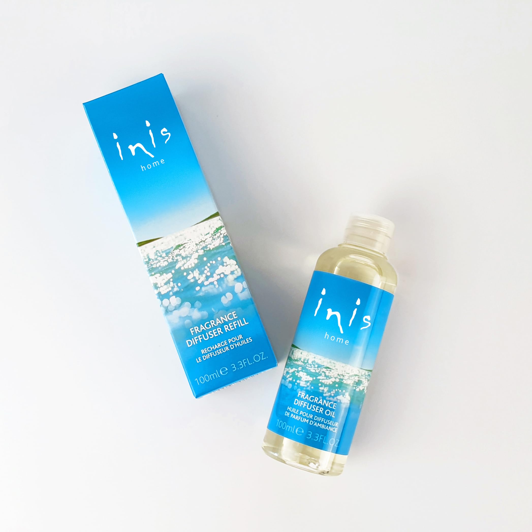 New-look Inis Home packaging for ocean fragrance refill
