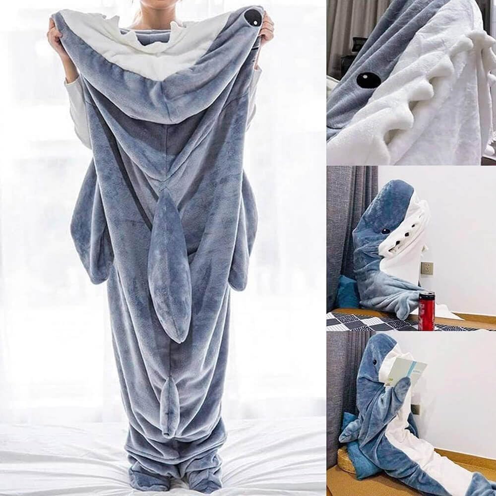 inkArts Shark Blanket Hoodie legs-in-mouth pose sparks imaginative play