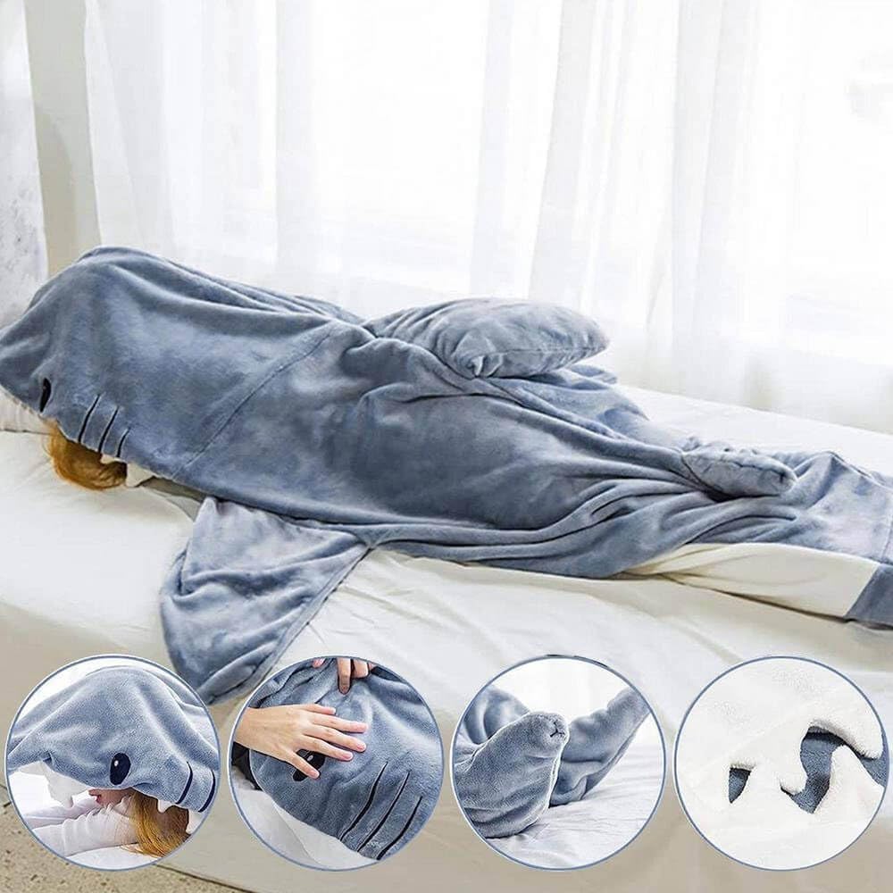 inkArts Shark Blanket Hoodie packaging and size options shown