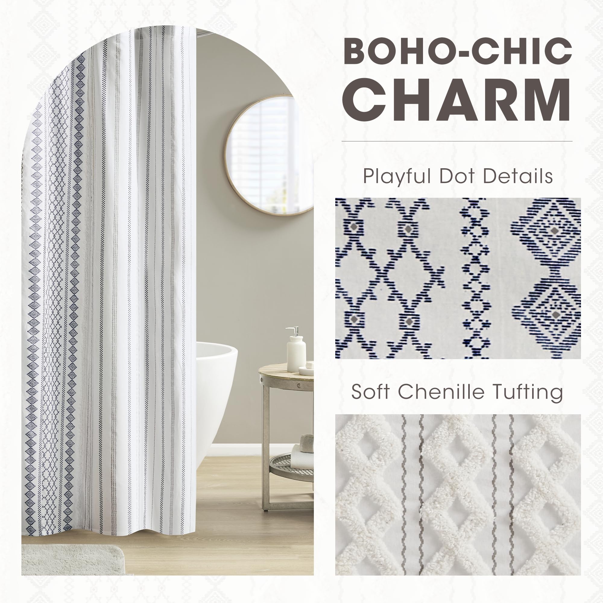 INK+IVY Imani aztec print curtain brings global-inspired style to your bath.