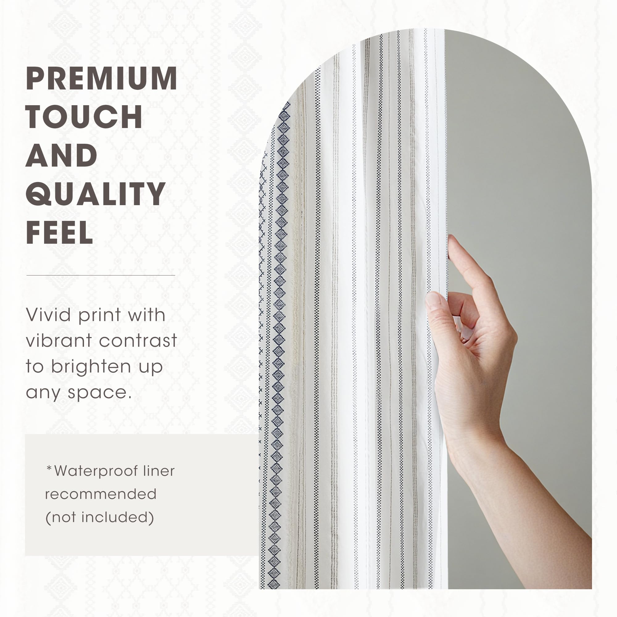 72x72 inch curtain fits most standard showers with a modern touch.
