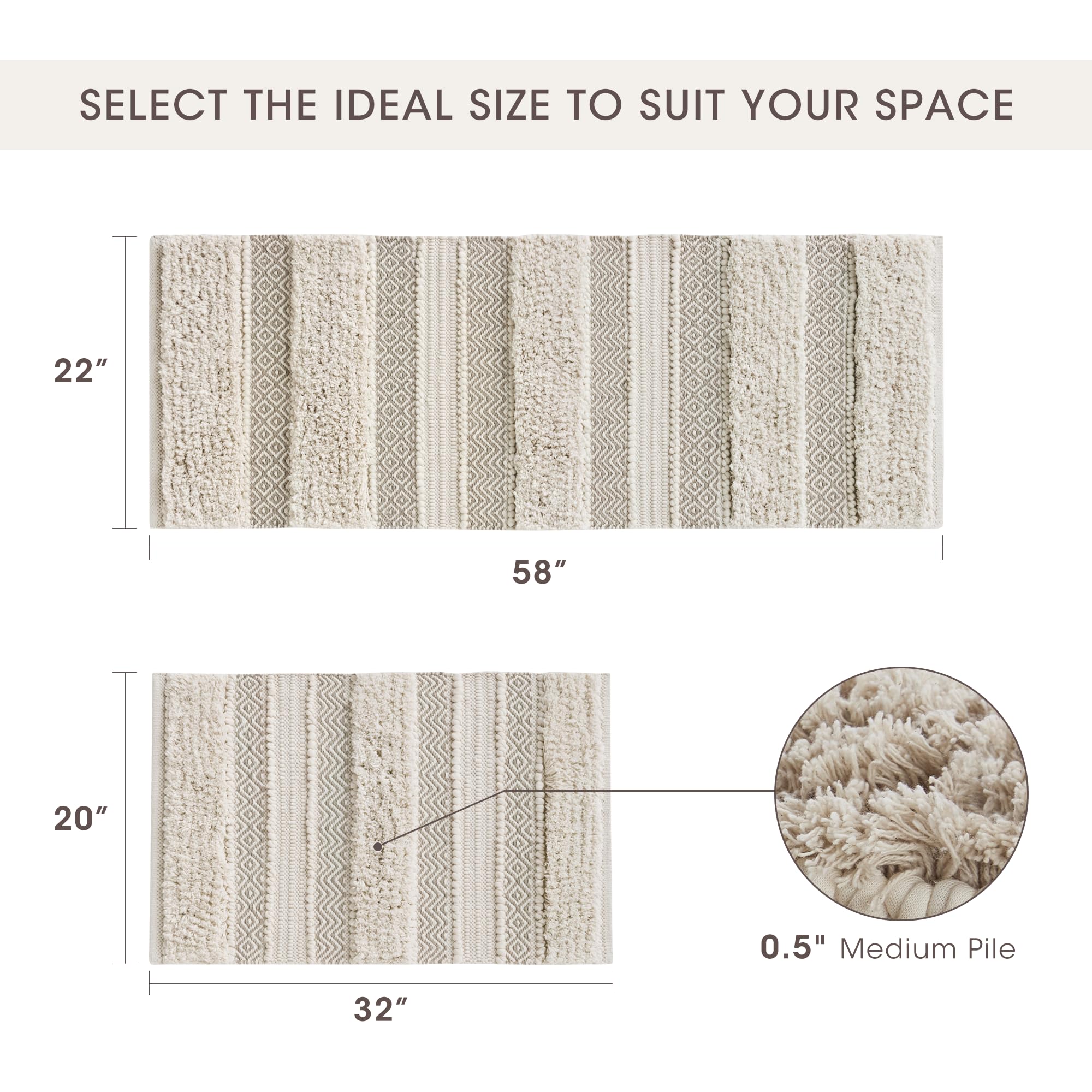 INK+IVY bath mat features non-slip backing for safer floors.