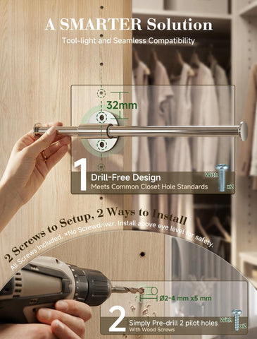 INMAKER valet rod uses 32mm standard holes for easy mounting.