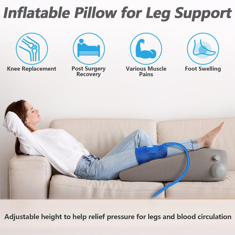 Inmoredo leg elevation pillow side view showing angled cradle for comfort.