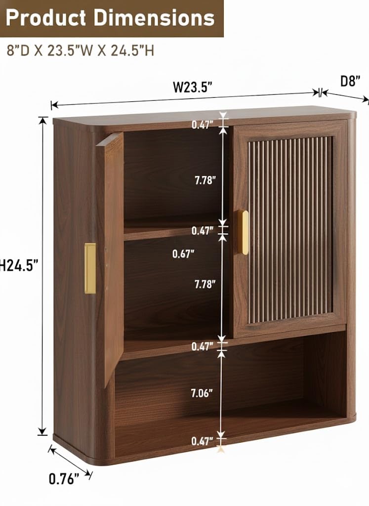 INNOD cabinet doors open with accessible open shelves in walnut