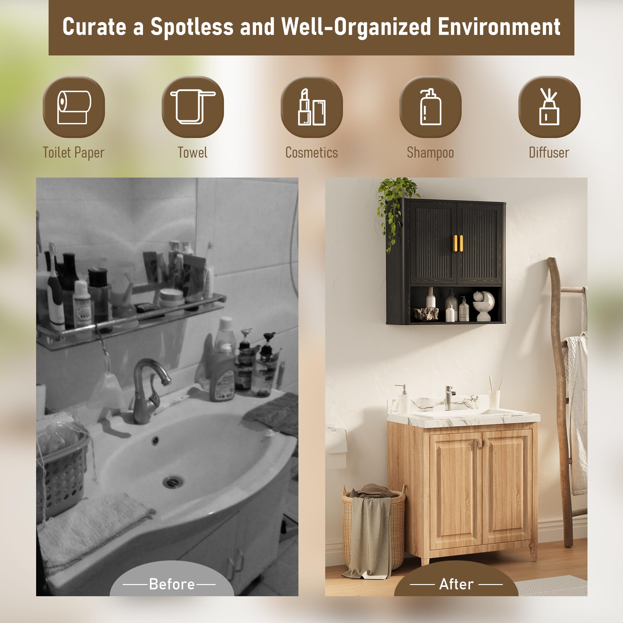 INNOD cabinet with adjustable shelves for flexible storage of toiletries.