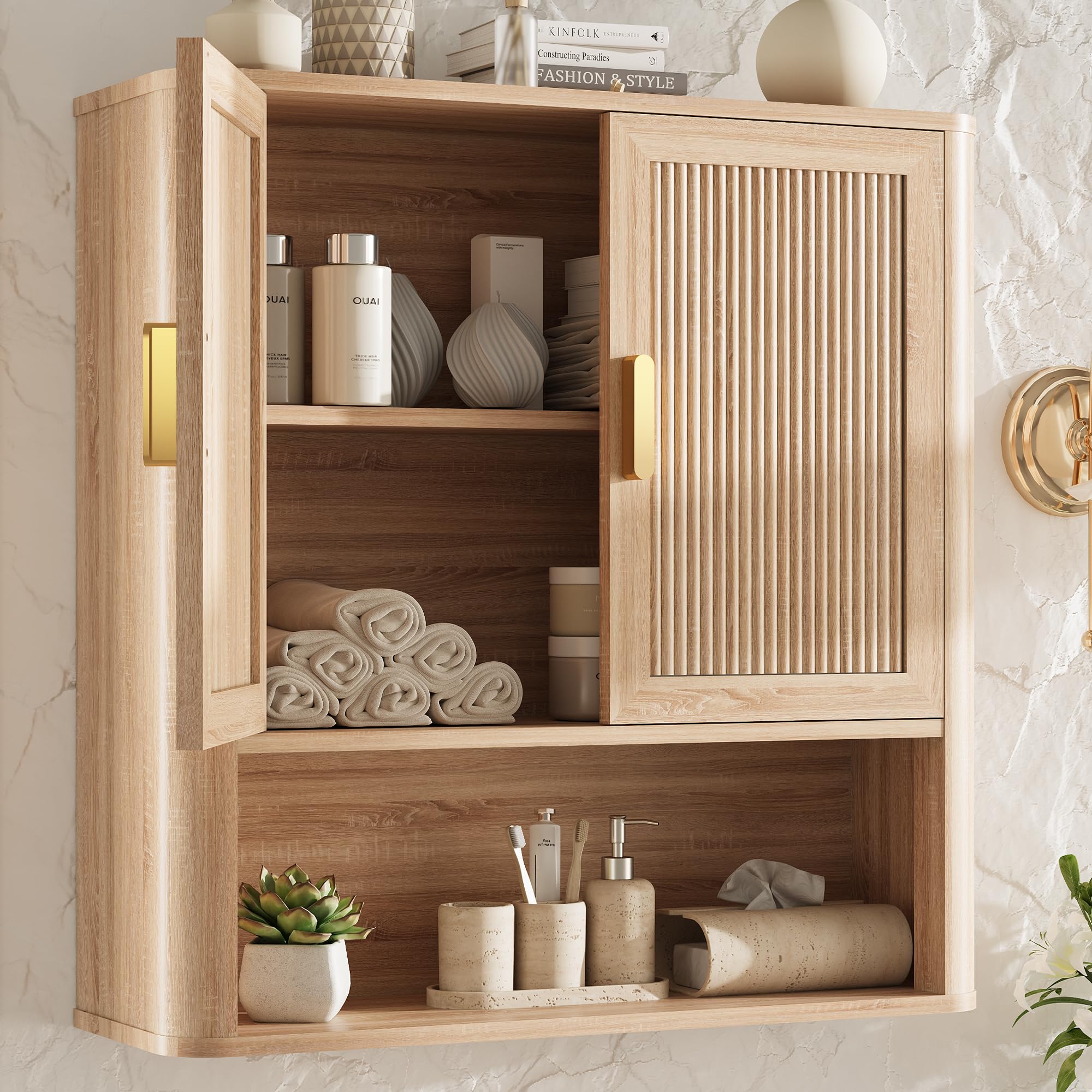 INNOD bathroom wall storage cabinet with door keeps essentials organized and hidden.