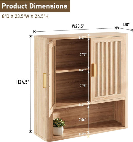 INNOD cabinet with wood shelf offers easy access to toiletries and grooming items.